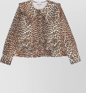 Ganni organic cotton shirt long sleeves leopard