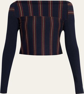 Dries Van Noten Tiba Striped Long-Sleeve Crop Top