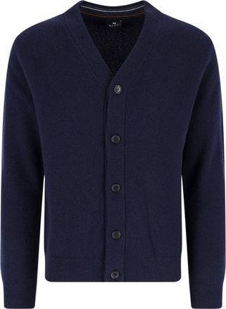 Paul Smith Blue V-Neck Button-Down Merino Wool Cardigan