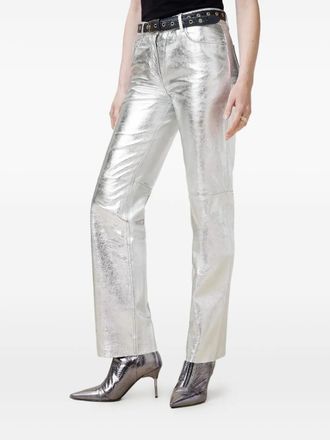 AllSaints metallic-leather straight-leg trousers - women - Recycled Polyester/Sheepskin - 8 - Grey
