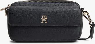 Tommy Hilfiger Womens Monogram Pebbled Crossbody Bag - Black