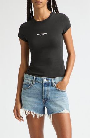 Alexander Wang Logo Print Fitted Stretch Cotton T-Shirt in Black at Nordstrom, Size X-Small