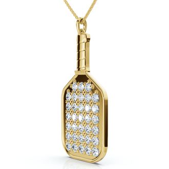 Pompeii3 1Ct Diamond Studded Pickleball Paddle Pendant Necklace 10k Gold Lab Grown
