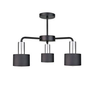 Netlighting Luce Multi Arm Semi Flush Ceiling Light Black Silver 44cm 3x E27