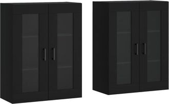 vidaXL Wall Mounted Cabinets 2 pcs Black Engineered Wood Vidaxl