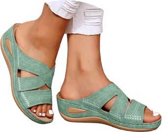Generic Sandals for Women 2026 Orthopedic Sandals Summer Shoes Women Dressy Outfit Comfortable Arch Support Wedge Non Slip Flip-Flops, PU Leather Slides, Shoe
