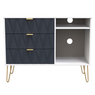 Welcome Furniture Glitz Ready Assembled 3 Drawer TV Unit in Indigo Matt & White - Welcome Furniture | TJ Hughes