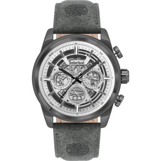 Timberland Hadlock Multifunction Leather Strap Watch, 46mm in Black at Nordstrom