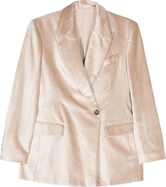 Brunello Cucinelli Monili-detail velvet blazer - women - Cotton/Viscose/Acetate/Silk/Eco Brass - 42 - Neutrals