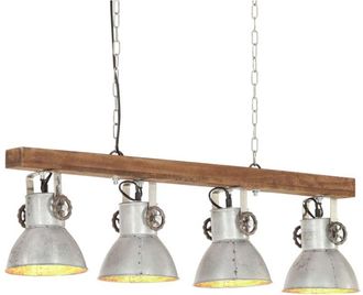 vidaXL Industrial Ceiling Lamp Silver E27 Mango Wood Vidaxl