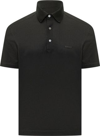 Ermenegildo Zegna Black Solid Shirt Collar Polo