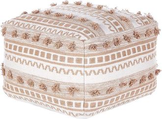 Beliani Puf Cuadrado De Algod&oacute;n Beige Con Patr&oacute;n Geom&eacute;trico Y Relleno Eps 50 X 35 Karaw