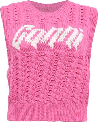 Ganni Ganni Logo Knitted Cropped Vest Sweater in Pink Viscose
