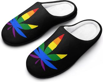 Generic LGBT Weed Gay Proud Mens House Slippers Memory Foam Washable Cotton Slip on Home Shoes
