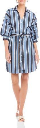 Fifteen Twenty Blaire Stripe Lantern Sleeve Stretch Cotton Shirtdress in Blue/Cream at Nordstrom, Size Medium