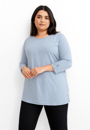 Only Carmakoma 3/4-Arm-Shirt ONLY CARMAKOMA CARSLUB 3/4 O-NECK FOLD UP TO JRS BS, Damen, Gr. M, soft chambray, Jersey, Obermaterial: 60% Polyester, 40% Baumwolle, un