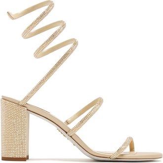 Rene Caovilla Cleo 80mm crystal-embellished sandals - women - Satin/Leather/Leather - 39 - Neutrals