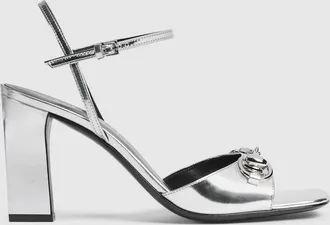 Gucci Womens Signora Sandal, Silver, Leather