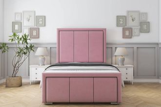 Sloomy Lancaster Plush Bed Frame With 50 Upholstered Headboard in Pink | Size: Super King