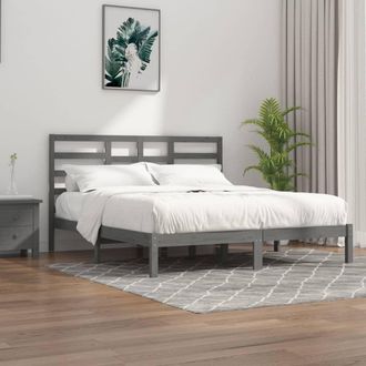 vidaXL Vidaxl - Estructura De Cama Sin Colch&oacute;n Madera Maciza Gris 200x200 Cm