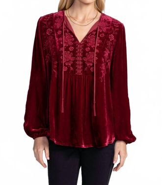 Johnny Was Nyomi Curved Hem Prairie Blouse In Rich Red