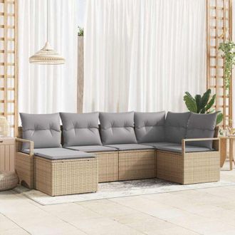 vidaXL Vidaxl - Conjunto De Sof&aacute; De Jard&iacute;n Con Coj&iacute;n 6 Pcs Beige, Gris Claro
