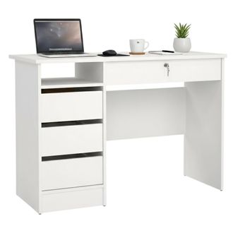Dmora Dmora - Escritorio Franklin, Escritorio Multiusos, Mesa De Oficina Para Pc, El Plan De Trabajo, 109x49 H76 Cm, Blanco