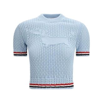 Thom Browne Cotton Sweatshirt - Dames - Truien - Blauw - Maat: 2XS Katoen