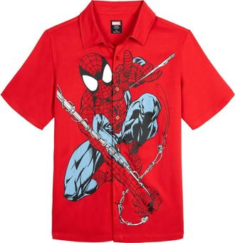 MARVEL Spider-Man Hawaiian Short Sleeve Button Down Shirt in Spider Man Crimson at Nordstrom, Size Xx-Large