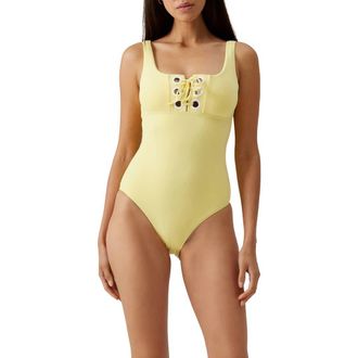 Melissa Odabash London Lace Up One-Piece Swimsuit in Yellow at Nordstrom, Size 10