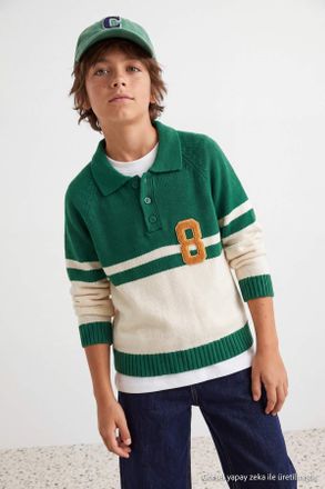 Trendyol KIDS Jongens Groen Effen Lang, Regular fit Truien