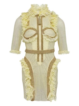 Self Portrait ruffle-details mini dress - Yellow