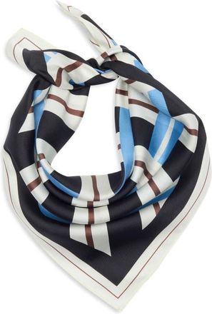 Nordstrom Print Silk Square Scarf in Brown - Light Blue Crosshatch at Nordstrom