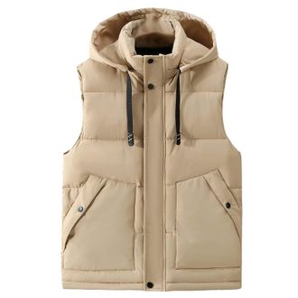 Generic Mens Hooded Puffer Gilet, Quilted Winter Vest for Men, Warm Padded Vest with Hood, Casual Insulated Sleeveless Jacket, Zipper Outdoor Vest for Hiking,