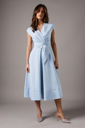Coast Belted Crepe V-Neck Midi Dress in Pale Blue at Nordstrom, Size 14
