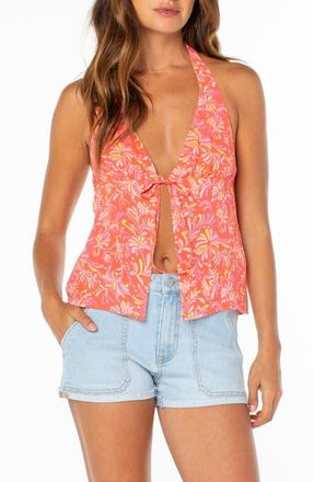 Roxy Fairweather Split Front Halter Top in Hot Coral at Nordstrom, Size X-Large