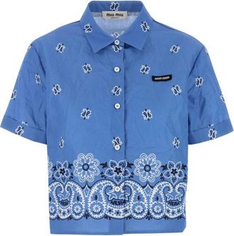 Miu Miu Light Blue Printed poplin shirt
