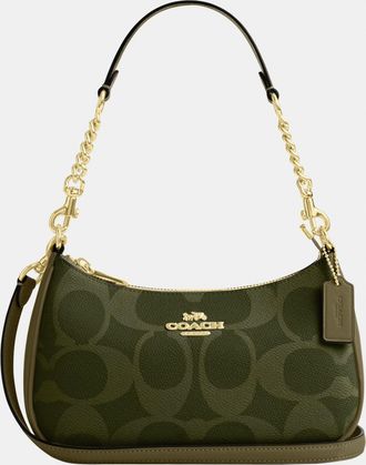 Coach Womens Teri Shoulder Bag in Maxi Signature Canvas - Green - One Size