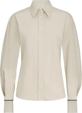 Brunello Cucinelli Stretch Cotton Poplin Shirt With Shiny Silk Cuffs