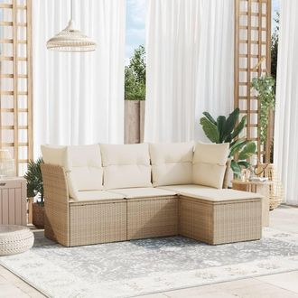 vidaXL Juego De Sof&aacute;s Jard&iacute;n Con Cojines 4 Pzas Rat&aacute;n Sint&eacute;tico Beige Vidaxl