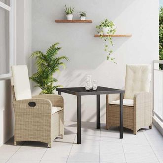 vidaXL Conjunto De Comedor De Jard&iacute;n 3 Pcs Beige Rat&aacute;n Sint&eacute;tico Vidaxl