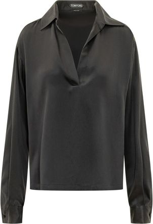 Tom Ford Black Solid Shirt Collar Polos