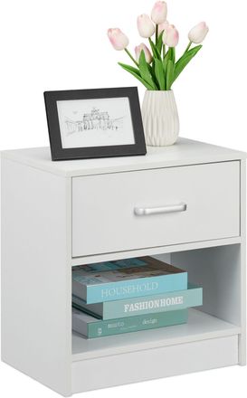 Relaxdays Set De 2 Mesitas De Noche, Con Caj&oacute;n, Compartimento Abierto, 41,5x39x31cm, Mesa Cama Dormitorio, Mesita Auxiliar, Blanca
