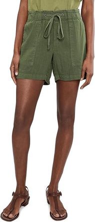 Kut from the Kloth Katana High-Rise Shorts Drawstring with Porkchop Pockets Womens Shorts Forest : SM, Linen/Rayon/Spandex
