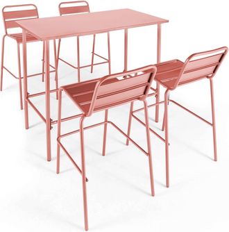 Oviala Conjunto mesa alta y 4 taburetes de bar de metal arcilla