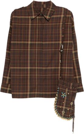 Siedres Light Jackets, female, Multicolor, 2XS, Brown Checked Shirt with Crossbody Pouch