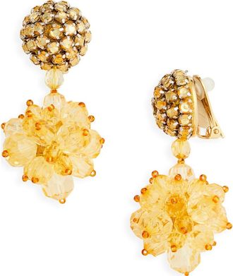 Oscar De La Renta Beaded Pompom Drop Clip-On Earrings in Topaz at Nordstrom