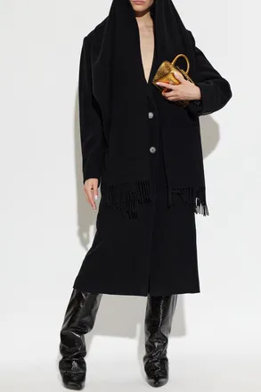 The Attico Wool Coat With Attached Scarf, Womens, Black