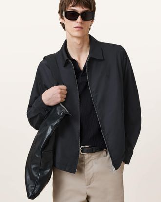 AllSaints Cotton Trey Black Ramskull Pointed Collar Jacket, Size: XXL