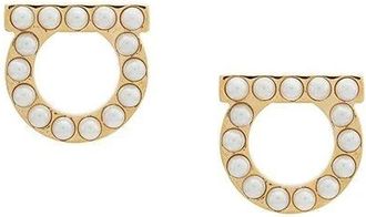 Ferragamo Stud Earrings with Gancini Logo - female - Ferragamo - Earrings - Yellow - ONE SIZE - Accessories